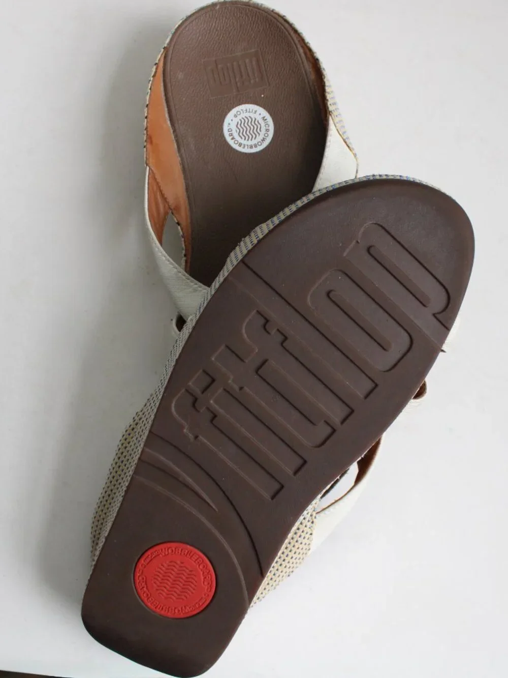 FitFlop Cream Wedge Slide Sandals with Floral Medallion